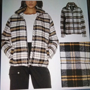 Kendal& Kylie Plaid puffer jacket in black white n yellow size small women